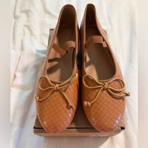 Woven Ballet Flats in Tan with Bow Accent